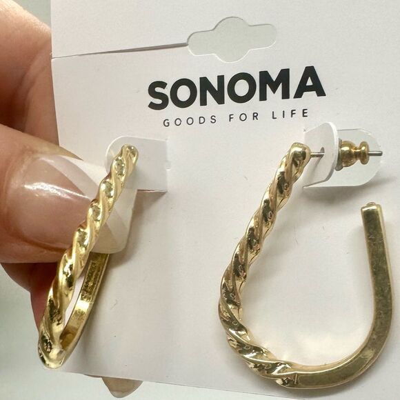 Sonoma Gold Tone Rope Textured Open Hoop Post Earrings 1.25 inch - Picture 2 of 8